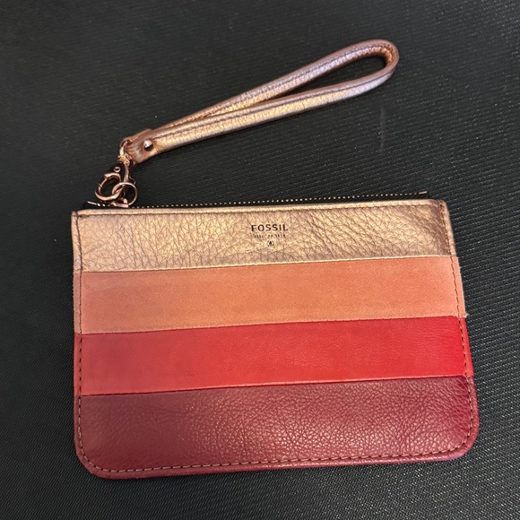 Fossil Women's Red and Brown Leather Wristlet - Picture 1 of 6